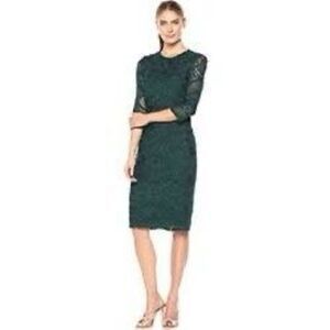 JS Collections Size 2 Ribbon Applique Lace Dress Emerald Green Knee Length